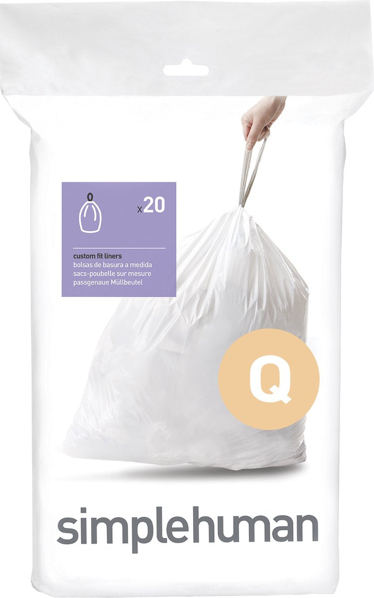 Bolsas de basura Simplehuman code q - 50 litros - 20 piezas - con cordón - blanco