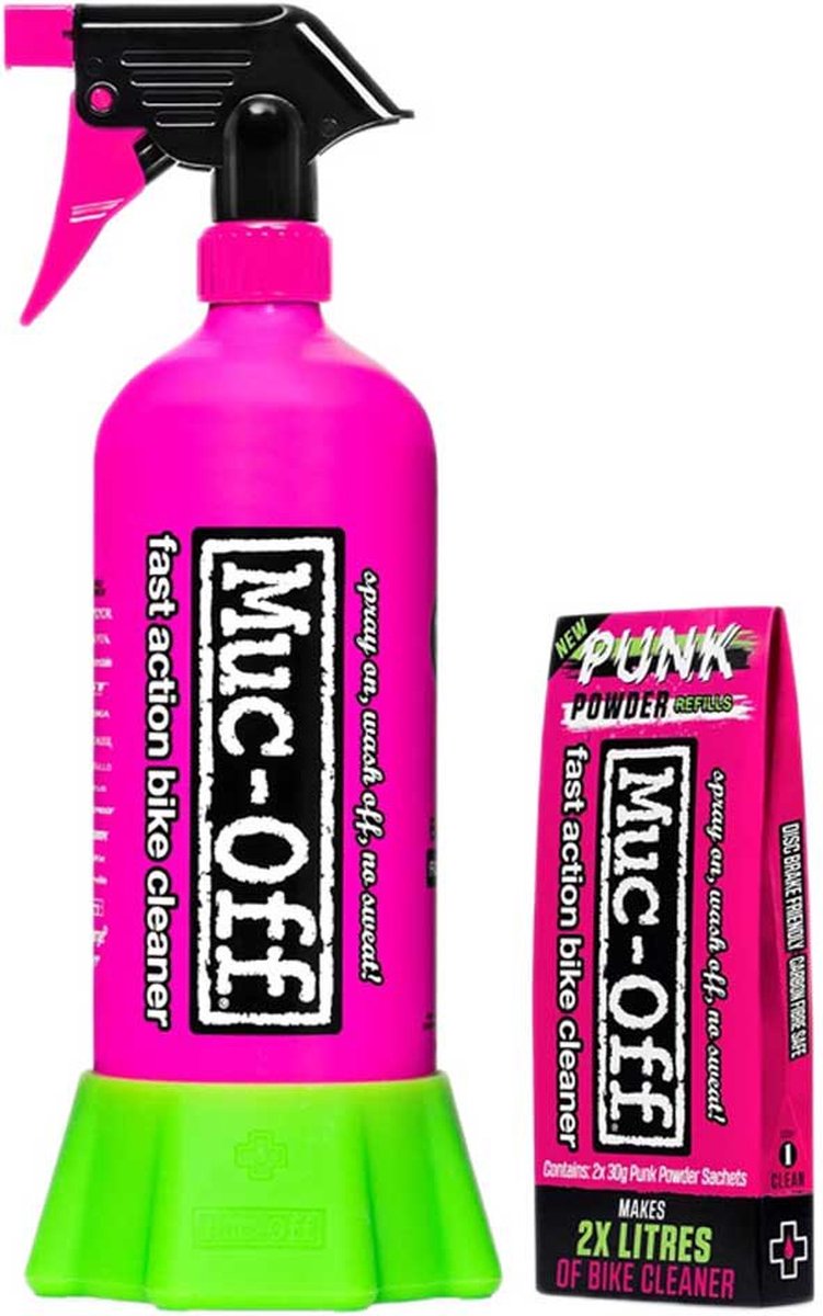 Paquete botella Muc-off for life + paquete de 4 polvos punk