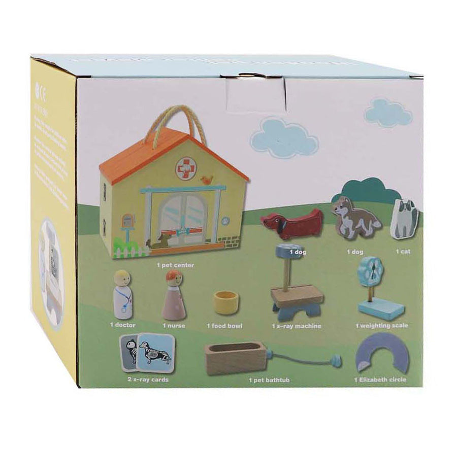 Set da gioco veterinario in legno, 13 pezzi.