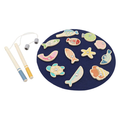 Juego de pesca magnético de madera, 15 piezas.