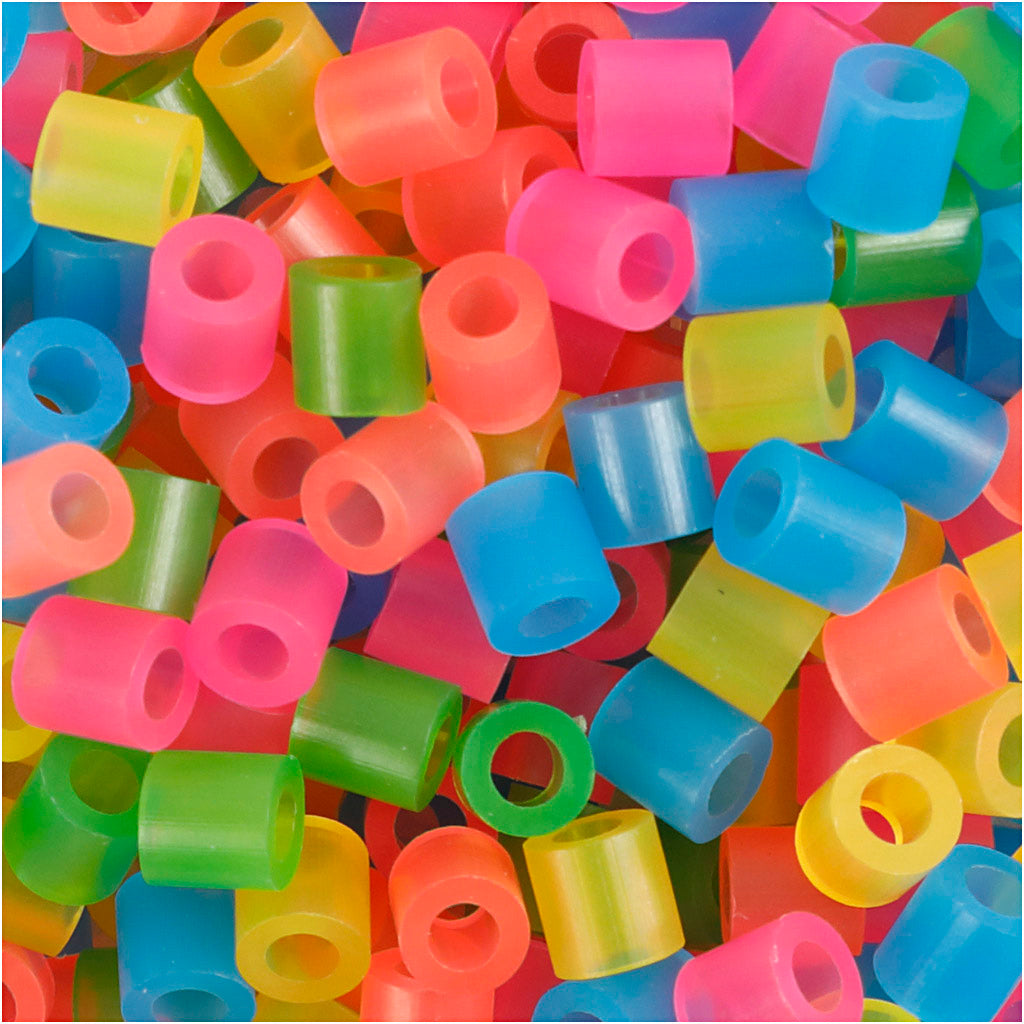 Perline termoadesive Nabbi, misura 5x5 mm, misura buco 2,5 mm, medie, colori neon, 1100 div 1 scatola