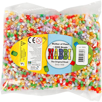 Perline termoadesive Nabbi, misura 5x5 mm, misura buco 2,5 mm, medie, colori madreperla, 6000 div 1 conf.