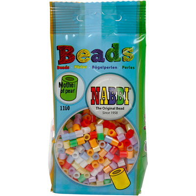 Perline termoadesive Nabbi, misura 5x5 mm, misura buco 2,5 mm, medie, colori madreperla, 1100 div 1 scatola