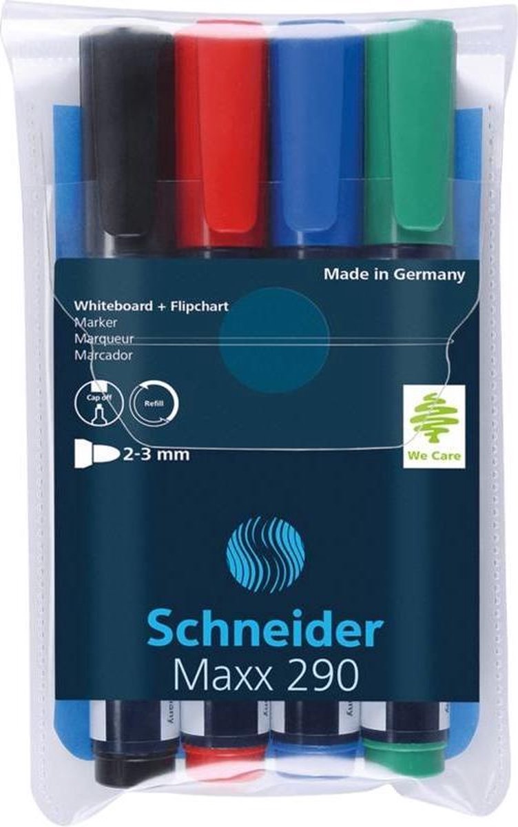 Schneider Writing Instruments rotuladores para pizarra blanca schneider - maxx 290 - punta redonda - 4 piezas - para pizarra y rotafolio - s-129094