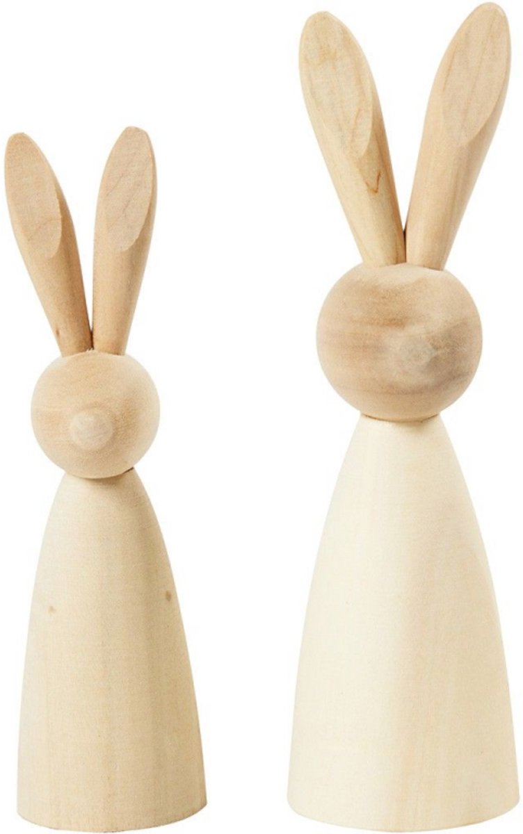 Creativ company conigli in legno, h: 12+14 cm, d: 3,5+4 cm, 2 pezzi 1 scatola