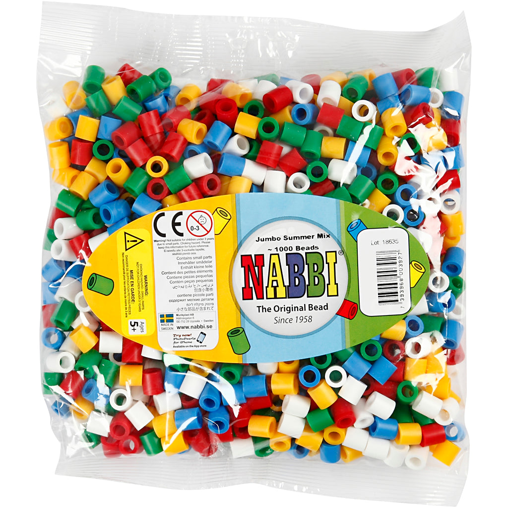 Perline termoadesive Nabbi, misura 10x10 mm, misura buco 5,5 mm, jumbo, colori standard, 1000 div 1 scatola