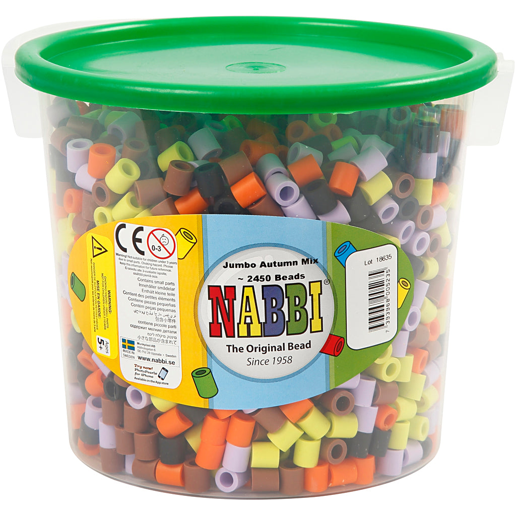 Perline termoadesive Nabbi, misura 10x10 mm, misura buco 5,5 mm, jumbo, mix autunnale, 2450 div 1 secchiello