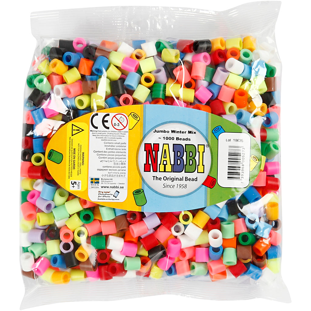 Perline termoadesive Nabbi, misura 10x10 mm, misura buco 5,5 mm, jumbo, colori extra, 1000 div 1 scatola