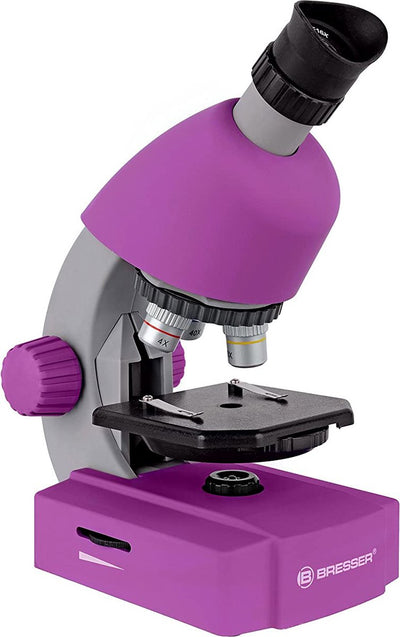 Microscopio Bresser junior – 40x640x – violeta – incl. paquete de accesorios – para muestras transparentes