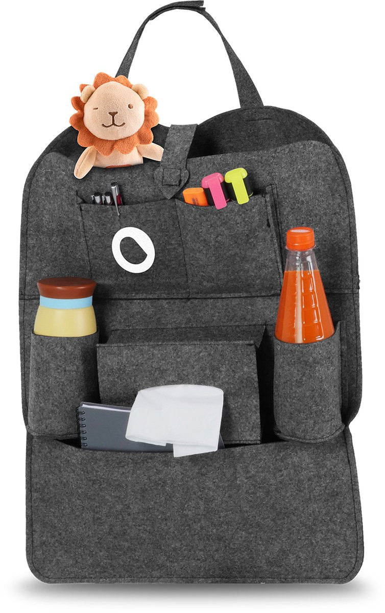 Lionelo organizer - car seat accessory stroller organizer - 2-in-1 backrest protector storage system - 7 compartments - universal attachment with Velcro - felt - safe and practical