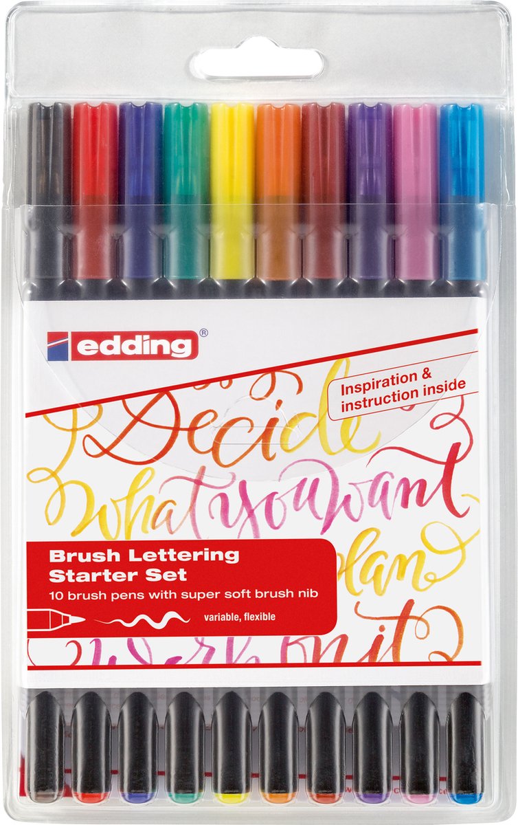 Pennelli Edding 1340 in astuccio - set da 10 colori - 1-3 mm - a base d'acqua - adatti tra l'altro per carta e cartone