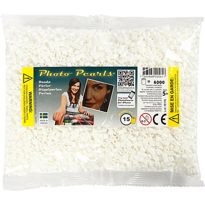 Perline fotografiche Nabbi, misura 5x5 mm, misura buco 2,5 mm, media, bianco (15), 6000 pezzi 1 scatola