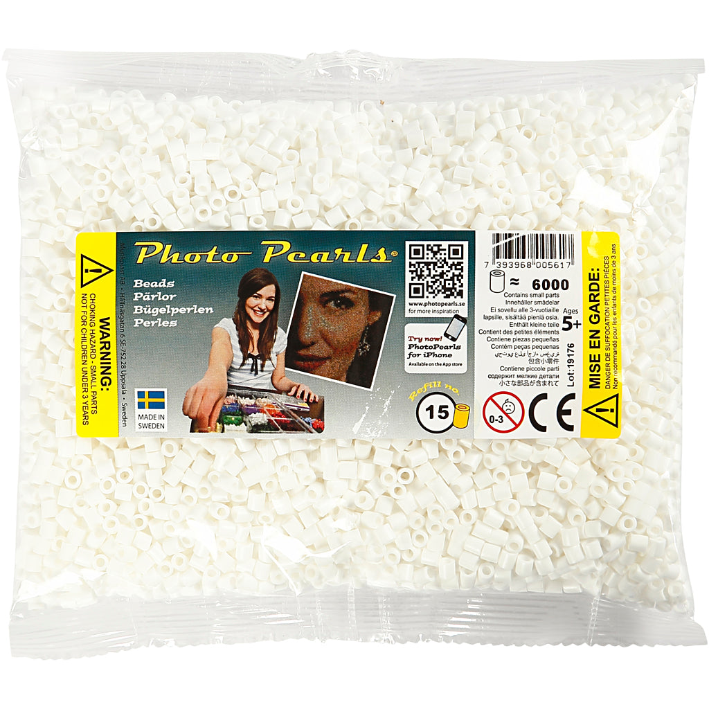 Nabbi photo beads, size 5x5 mm, hole size 2.5 mm, medium, white (15), 6000 pieces 1 box