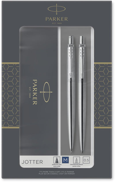 Set de regalo Parker Jotter Duo bolígrafo y portaminas (0,5 mm) - tinta azul - acero inoxidable con acabado cromado