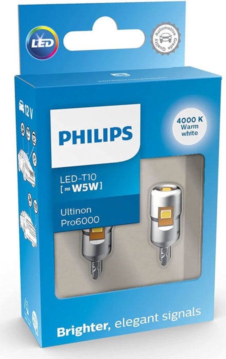 Philips Ultinon Pro6000 W5W-T10 Conjunto 4000K 11961wu60x2
