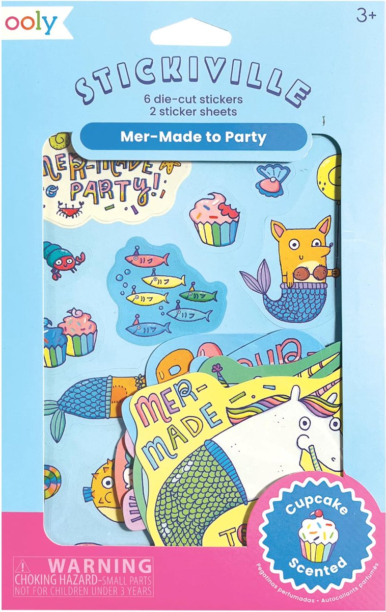 Ooly - pegatinas stickiville: sirena para fiesta - perfumadas (2 hojas 6 troqueladas)