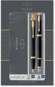 Set regalo Parker im duo con penna a sfera e penna stilografica | nero lucido con bordo oro | ricarica e cartuccia di inchiostro blu | confezione regalo