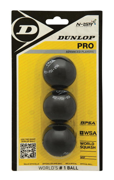 Dunlop pro - giocatore competitivo di palline da squash - blister da 3 palline - nero