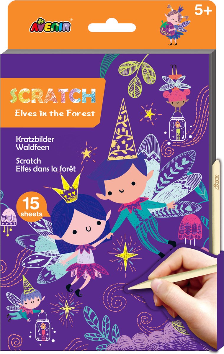 Avenir scratch art boek a5 - elfjes in het bos - 15 pagina's - creatief spelen - 5+