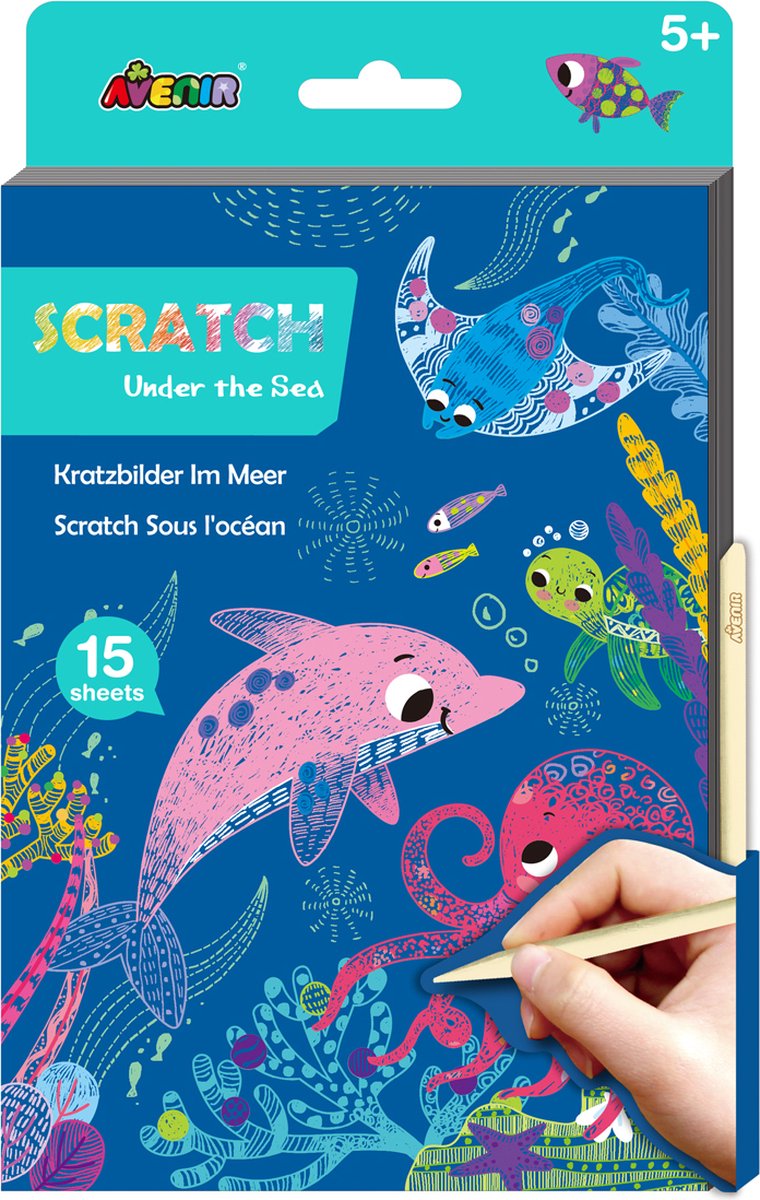 Avenir scratch art boek a5 - zeeleven - 15 pagina's - creatief spelen - 5+