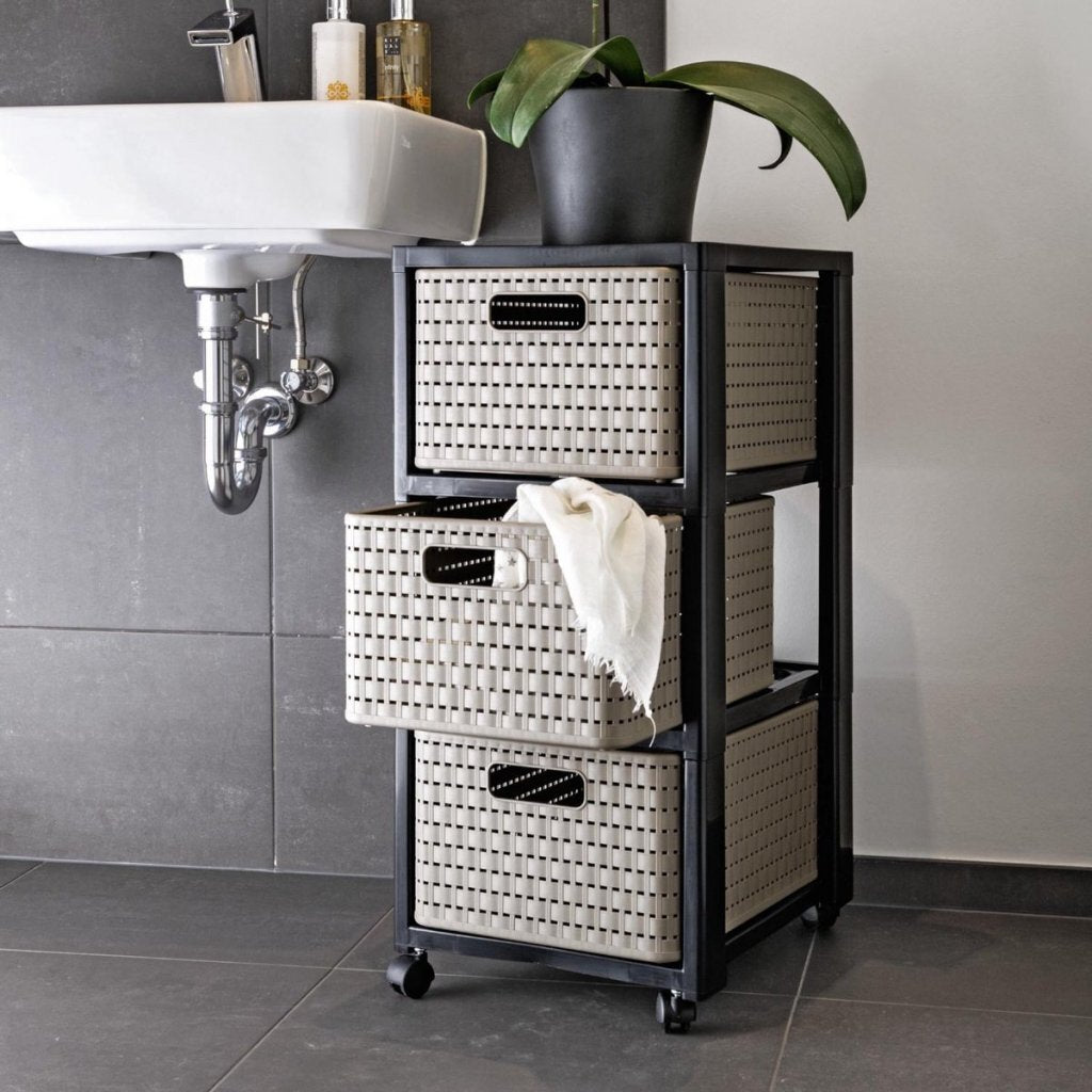 Rotho country design ladekast met wielen 3x18l cappuccino