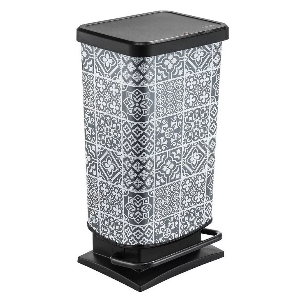Rotho Rotho Paso Pedal Bin Tiles 40l Grey Black