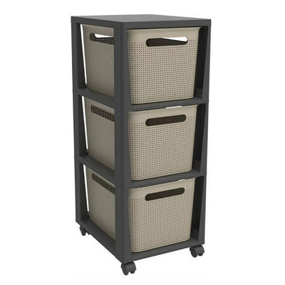 Cassettiera Rotho Pina con 3 cassetti 77x36,6x29,6 cm cappuccino antracite