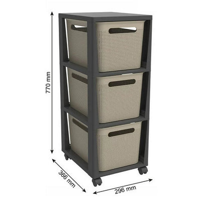 Cassettiera Rotho Pina con 3 cassetti 77x36,6x29,6 cm cappuccino antracite