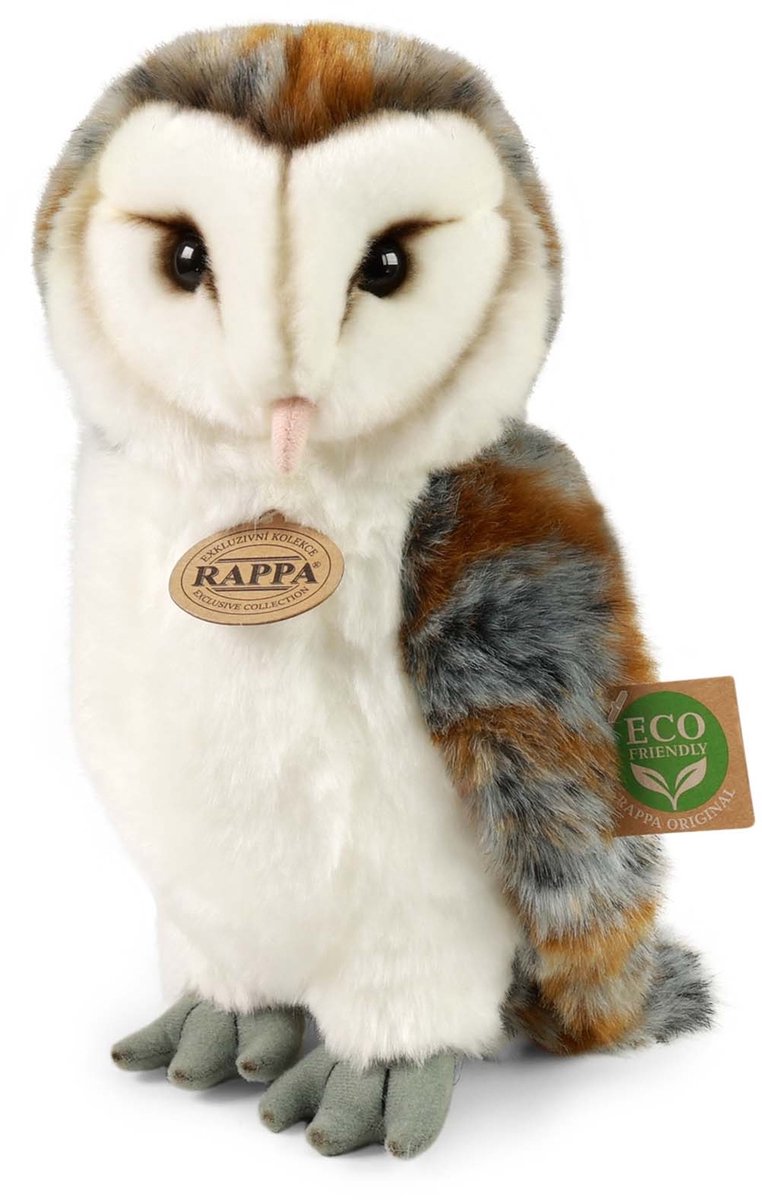 Rappa eco peluche gufo della chiesa 27 cm - peluche realistico realizzato con bottiglie in PET riciclate - marrone e bianco