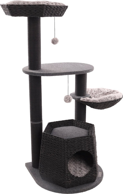 Poste rascador Flamingo – negro berliot – 90 × 65 × 118 cm – cuerda rascadora de papel – con hamaca, plataformas para tumbarse – para gatos