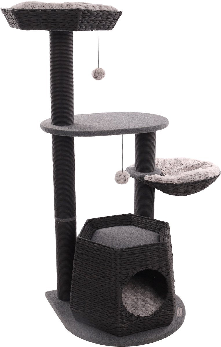 Tiragraffi Flamingo – berliot nero – 90 × 65 × 118 cm – corda tiragraffi di carta – con amaca, piattaforma sdraiata – per gatti