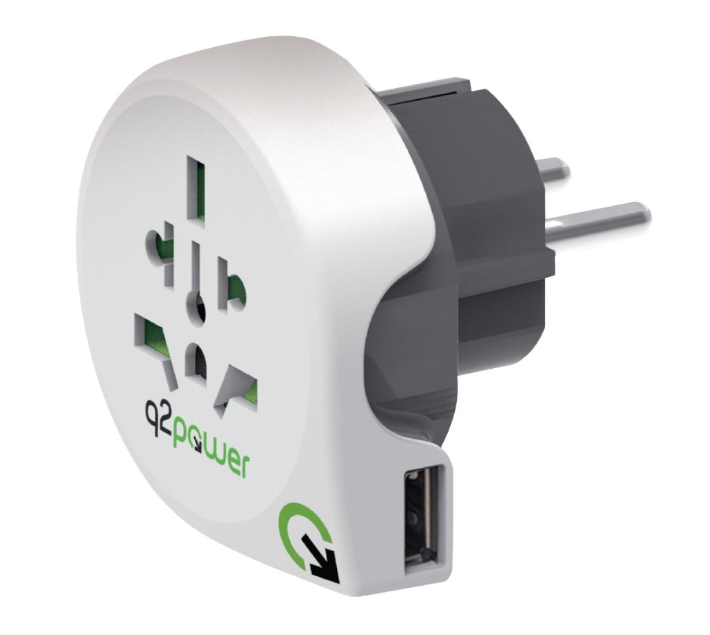 Q2 Power Q2 1.100110 Adaptador de viaje de mundo a europe USB fundamentado