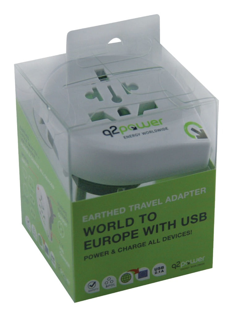 Q2 Power Q2 1.100110 Adaptador de viaje de mundo a europe USB fundamentado