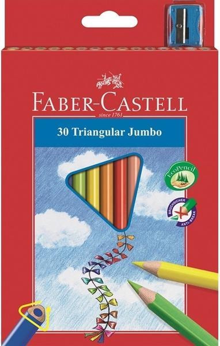 Lápices de colores faber-castell - jumbo - triangular - estuche de 30 piezas - con sacapuntas - fc-116530