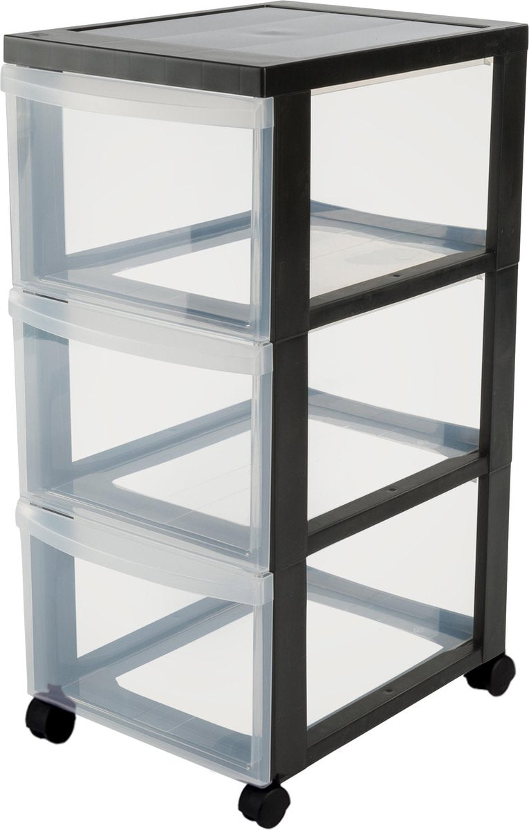 Cassettiera design Iris - 3 cassetti profondi - plastica - nero trasparente