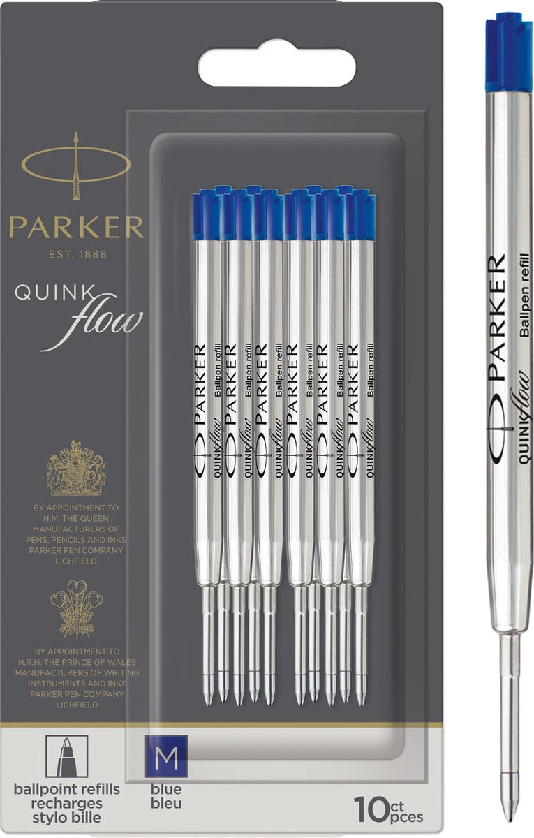 Recambio para bolígrafo Parker - punta media - tinta quinkflow azul - 10 unidades