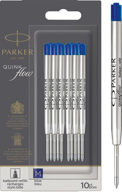 Recambio para bolígrafo Parker - punta media - tinta quinkflow azul - 10 unidades
