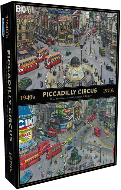 Gibsons - piccadilly circus through the decades (by bryan evans) - 1000 pieces 49×68cm (w×h) - jigsaw puzzle for adults