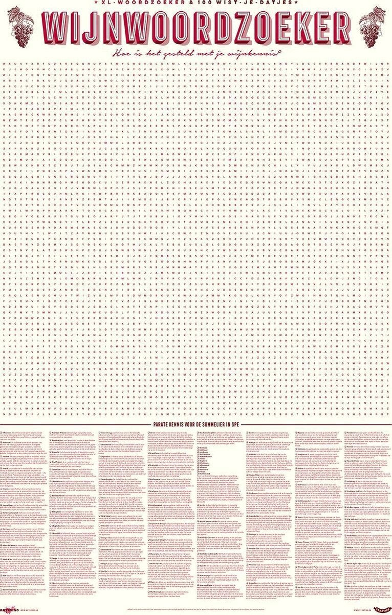 Stratier xl spelposter - 100 wijntermen woordzoeker – wijn – weetjes - spel