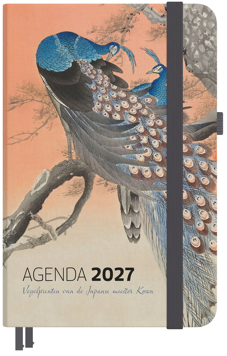 Studio colori agenda 2027 - bird prints by the Japanese master Koson - 12.5x17.5 cm - with pen loop, reading ribbons, elastic closure and document compartment - free 4 postcards gift