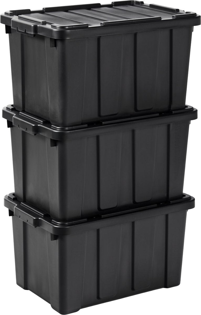 Robusta scatola portaoggetti Iris Power Box - 50 l - 100% plastica riciclata - nera - set da 3