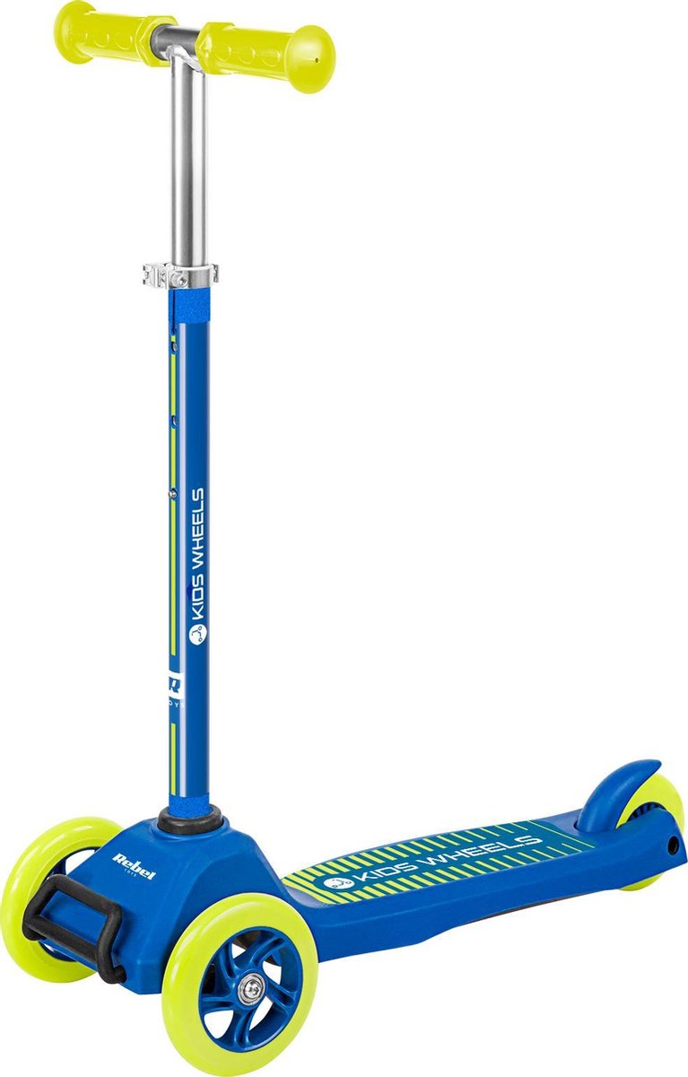 Rebel electro ribelle zab0121y - monopattino per bambini a tre ruote 'kids wheels', da 3 anni, blu giallo
