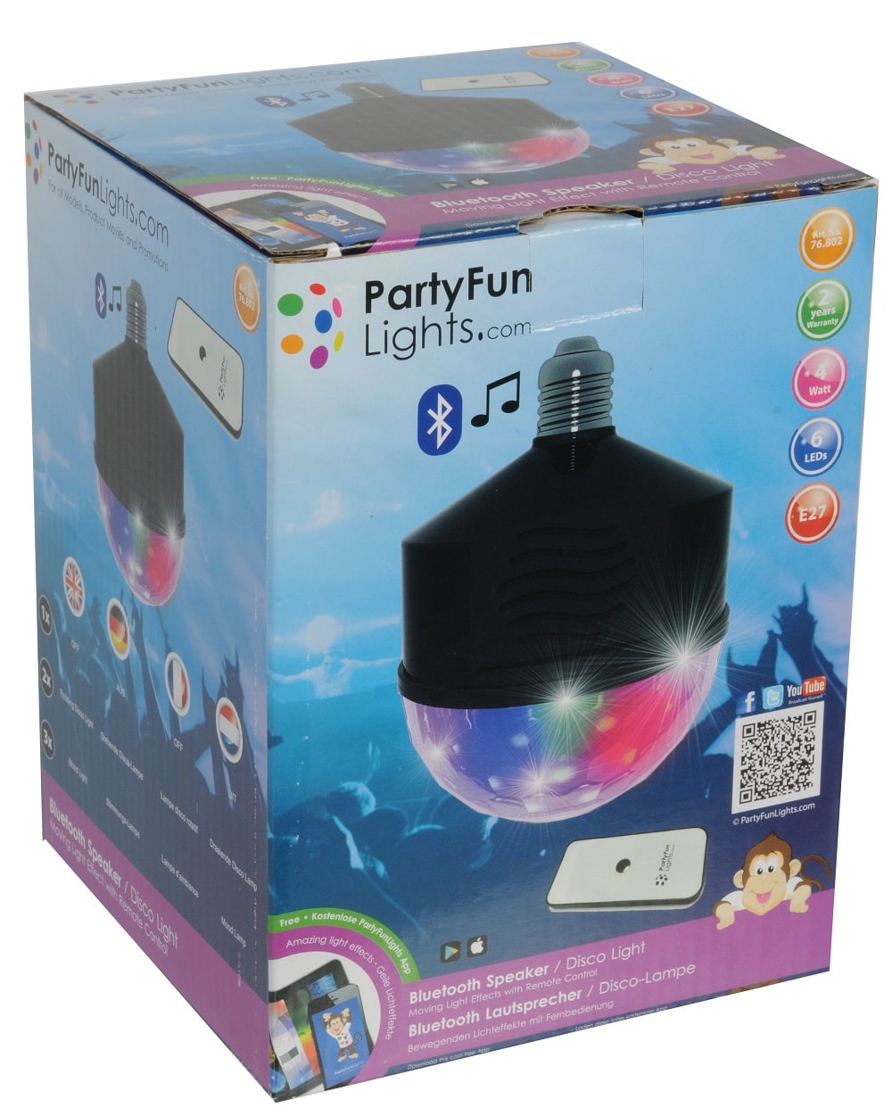 Kotronic Partyfun Lights Discobol con Bluetooth e Speaker