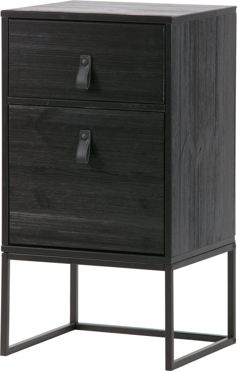 Comodino in legno Zola incl. cassetto e anta - pino - nero - 74x40x35