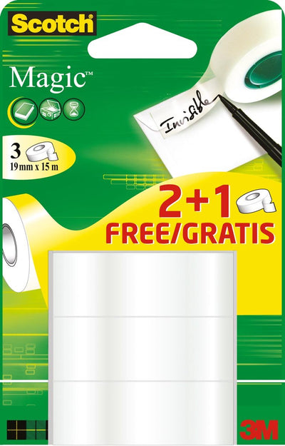 Nastro adesivo Scotch magic 19mmx15m 2+1 invisibile in omaggio 3 rotoli