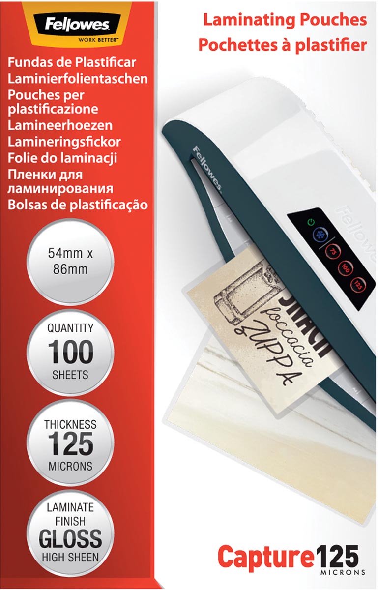 Fellowes laminating pouches - 54x86 mm - glossy - 125 micron - 100 pieces