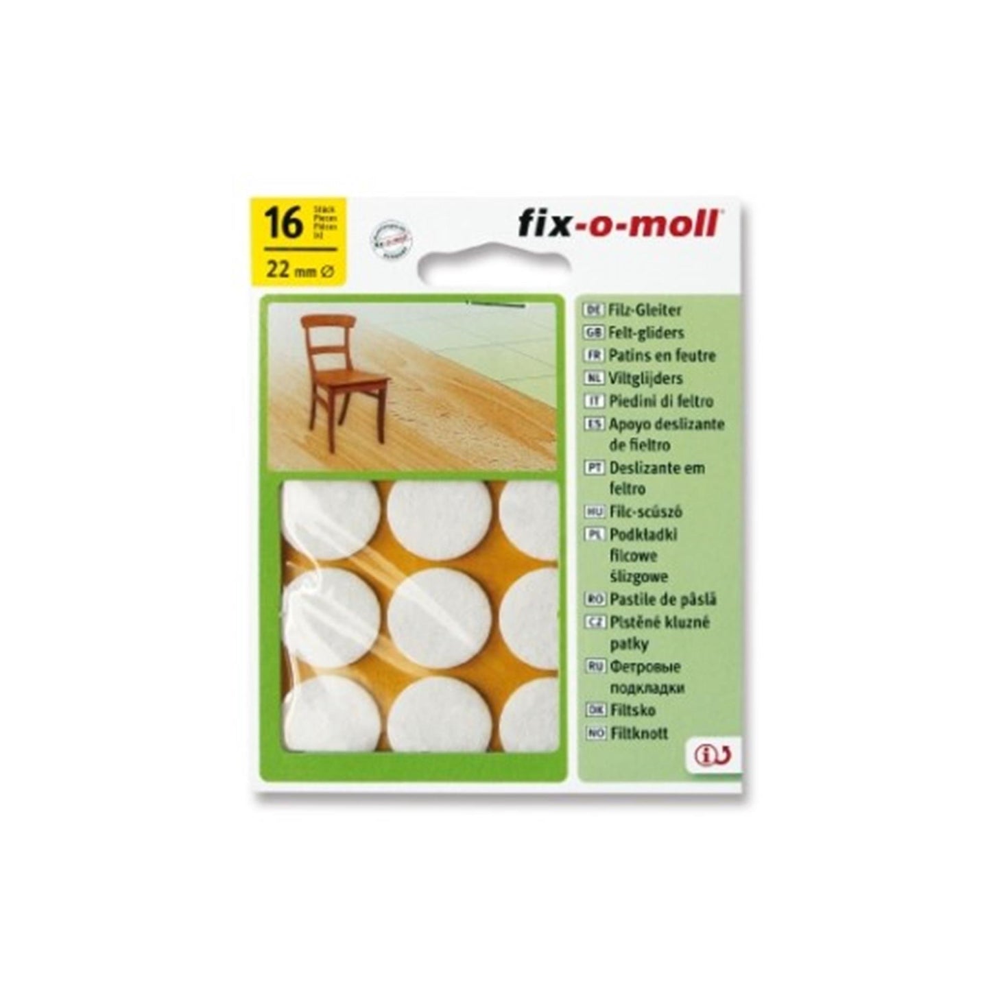 Fix-o-moll viltglijder ø22mm wit
