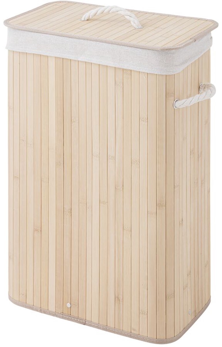 Sealskin Bamboo - Cesto para la ropa sucia de bambú con tapa - Bolsa para la ropa sucia de algodón lavable - Asas - 56 litros - Dimensiones 60 x 40 x 23,5 cm - Marrón natural