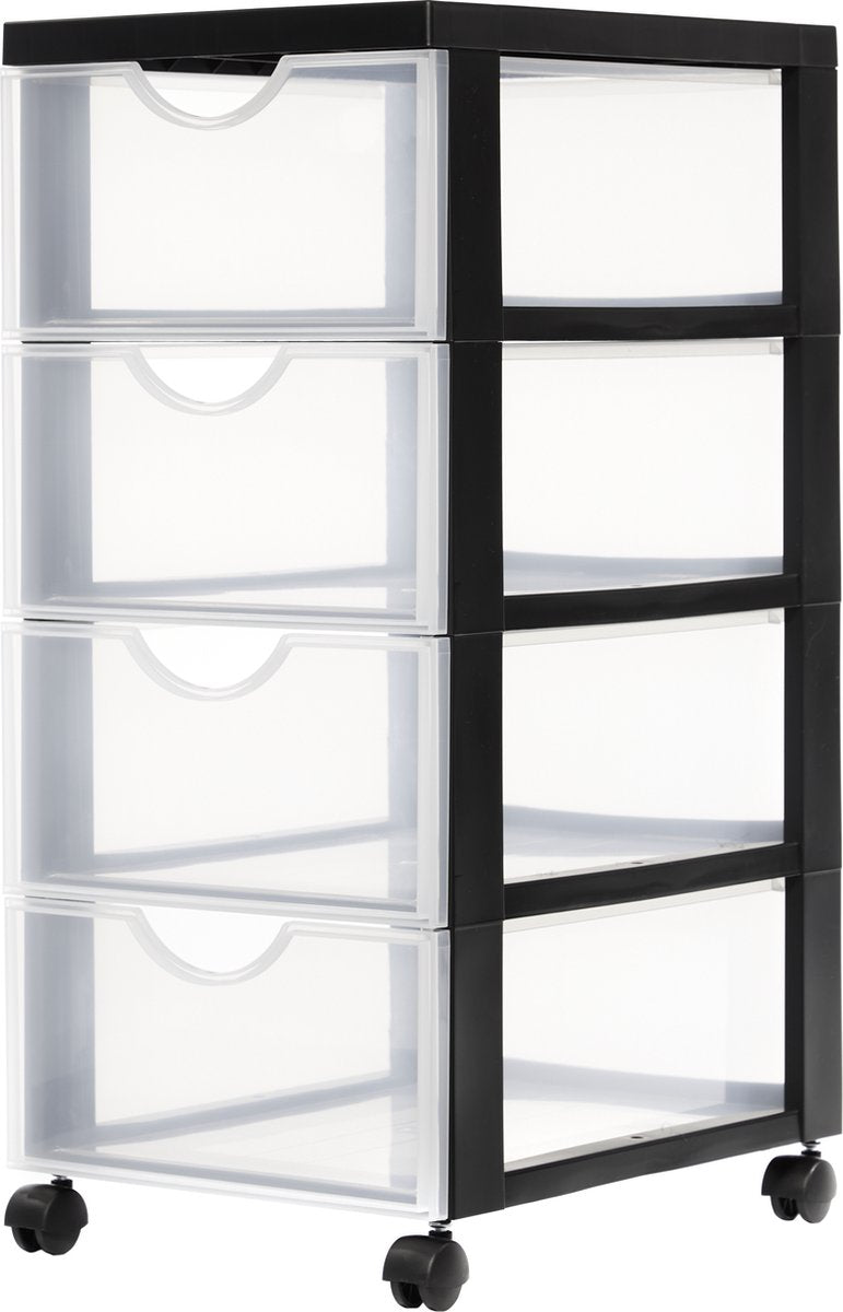Cassettiera Iris easygrip chest - 4 cassetti x 11,25 l - plastica - nero trasparente - con ruote