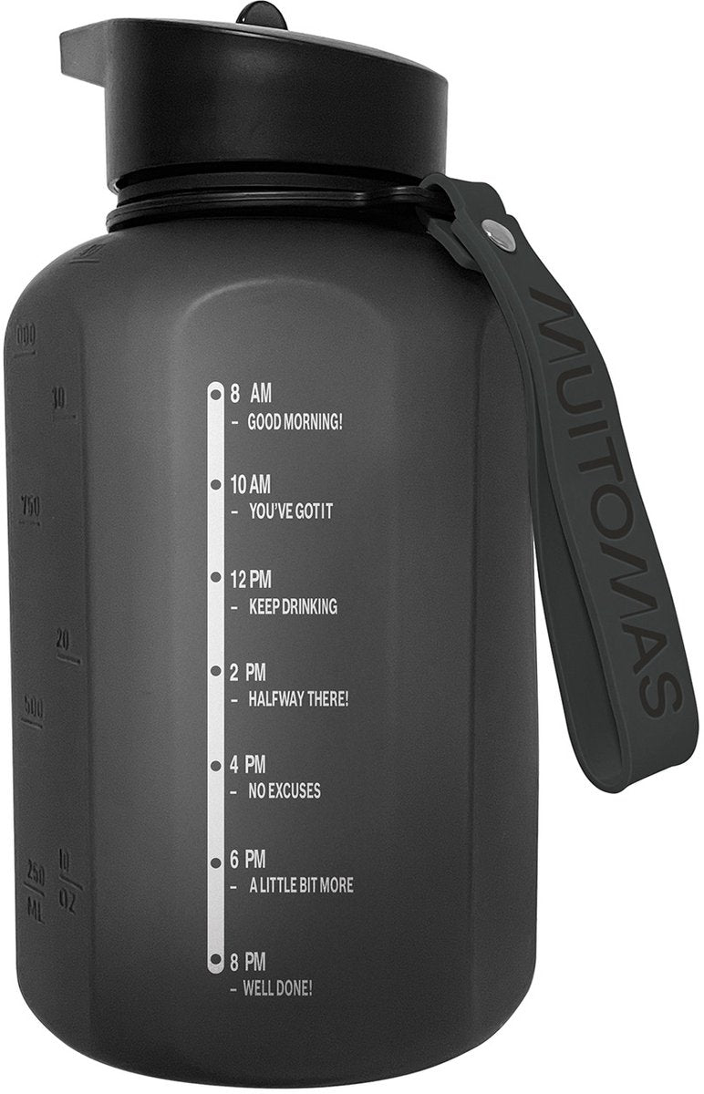 Botella deportiva Muitomas - gran capacidad - 1200ml - pico de silicona - asa integrada - negra